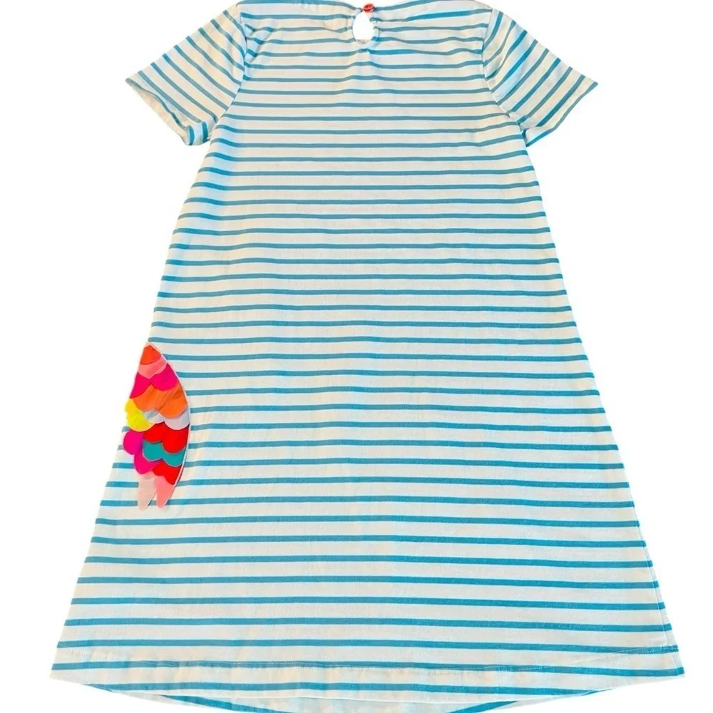 Mini Boden Blue and White Striped Flamingo Dress Size 11-12Y